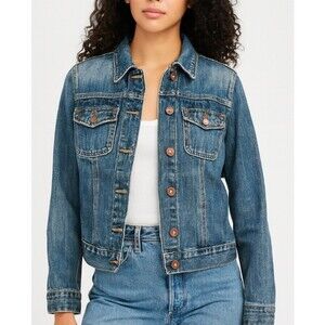 GAP 1969 denim jean jacket coat medium wash button up western Boho SZ SM